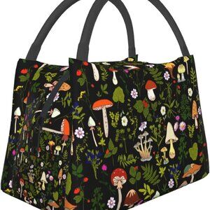 Mushrooms Nature Lunch Bag Insulated Lunch Box Cooler Tote Bag For Women Men Bla